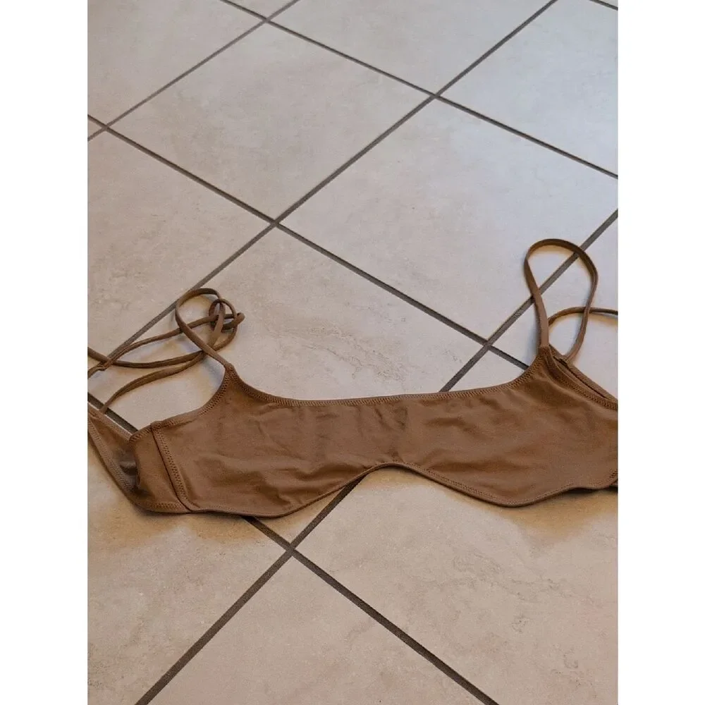 Skims Recycled Swim Micro Scoop Bikini Top Almond Brown Tan 4X